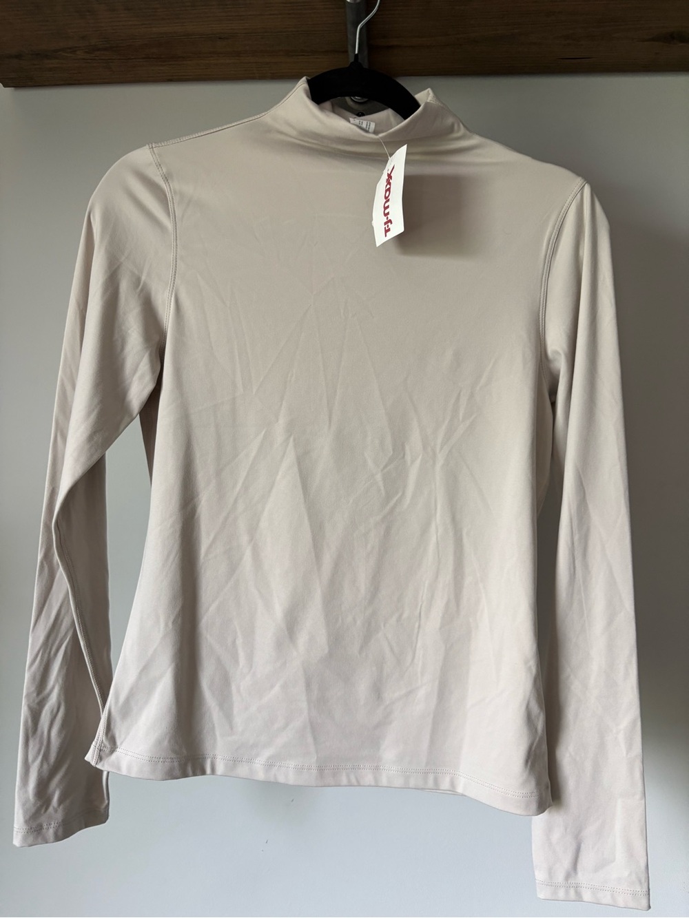 Yogalicious Beige Mock Neck Long Sleeve Top